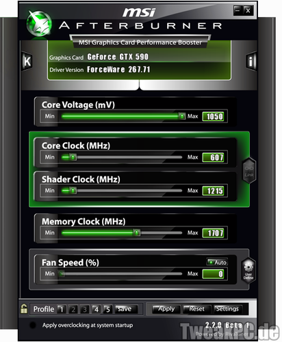 GeForce GTX 590 Voltage einstellen mit MSI Afterburner 2.2.0 Beta 1