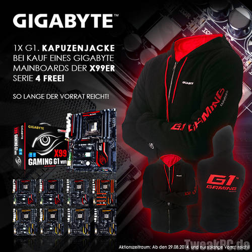 Gigabyte: G1.Kapuzenjacke kostenlos beim Kauf eines X99-Mainboards