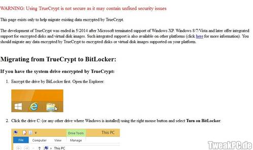 Truecrypt warnt vor dem eigenen Verschlüsselungsprogramm