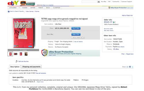 Tetris: Original Sega-Spiel für eine Million Dollar bei eBay