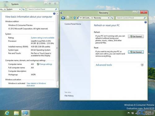Windows 8: Screenshots von der Build 8220