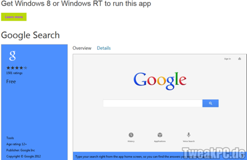 Windows 8 RT: Google-Suche nun auch über eine App möglich