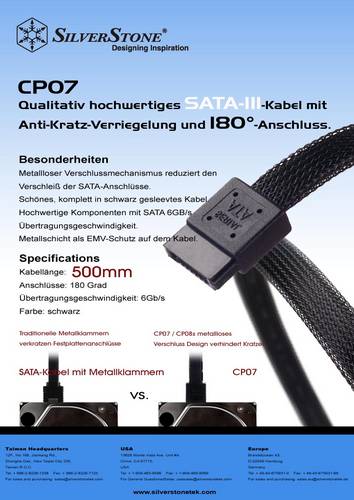 Silverstone CP07 und CP08: SATA-III-Kabel mit Anti-Kratz-Verriegelung