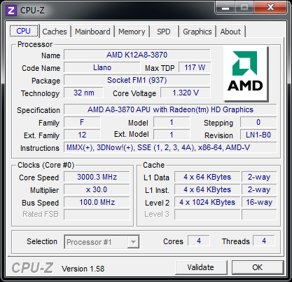 AMD A8-3870K CPU-Z