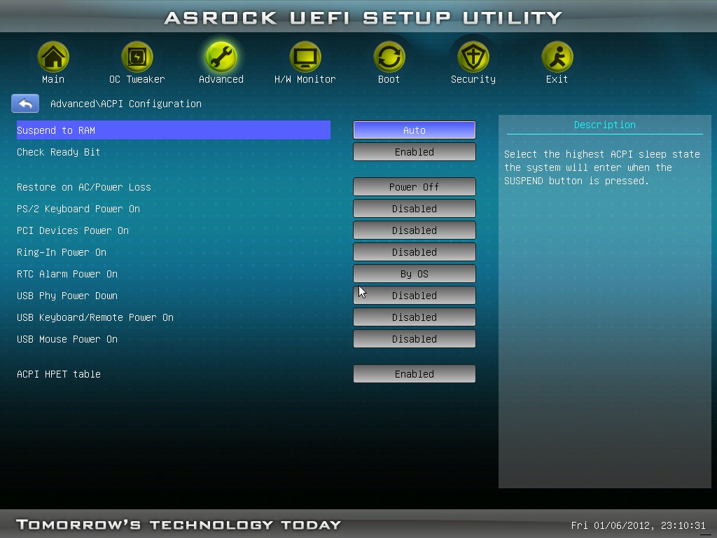 ASRock 890FX Extreme4 Advanced ACPI Configuration
