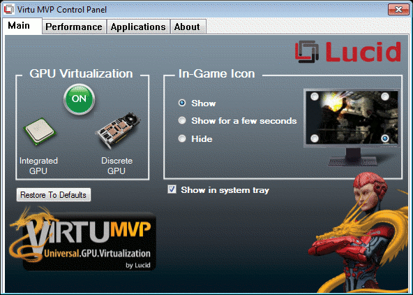 Virtu MVP Control Panel Main