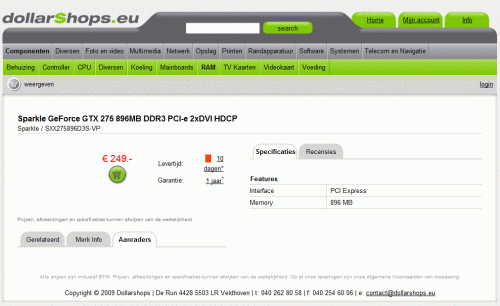 GeForce GTX 275 für 249 Euro gelistet