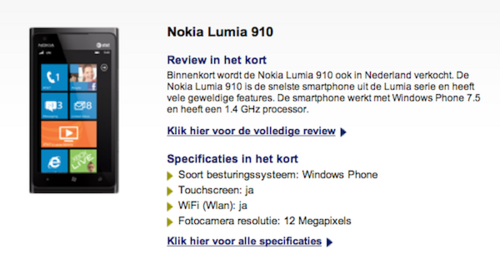 Nokia Lumia 910 in Holland gelistet