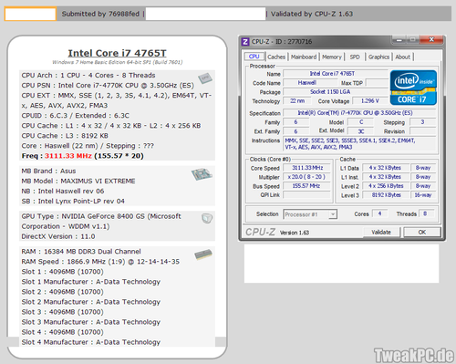Intel Core i7 4770k Overclocking - DDR3 3732 MHz RAM-Takt mit 4x4 GB