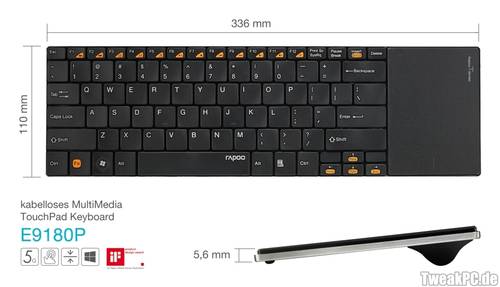 Rapoo E9180P: 5-GHz-Multitouchpad-Keyboard mit Gestensteuerung
