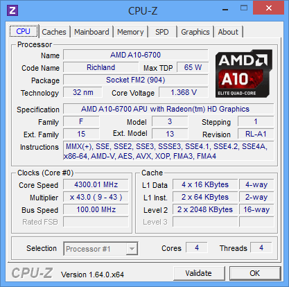 AMD Richland CPU-z