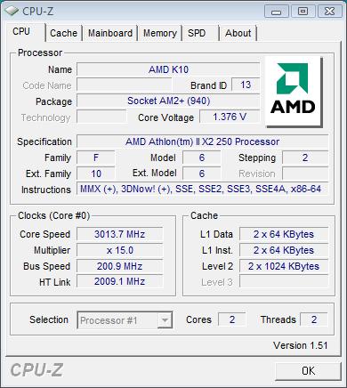 AMD Athlon II X2 250 CPU-Z CPU