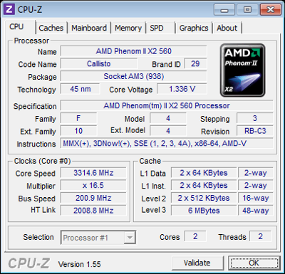 AMD Phenom II X2 560 Black Edition CPU-Z