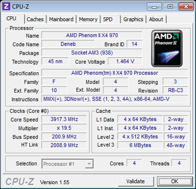 AMD Phenom II X4 970 Black Edition CPU-Z Overclocking