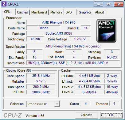 AMD Phenom II X4 970 Black Edition CPU-Z Undervolting