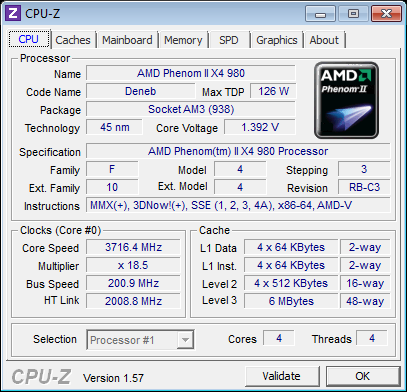 AMD Phenom II X4 980 Black Edition CPU-Z