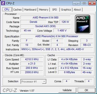 Overclocking AMD Phenom II X4 980 Black Edition CPU-Z
