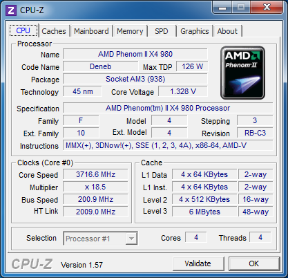 Overclocking AMD Phenom II X4 980 Black Edition CPU-Z