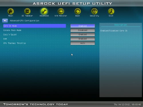 ASRock A75 Pro4/MVP UEFI Advanced CPU Config