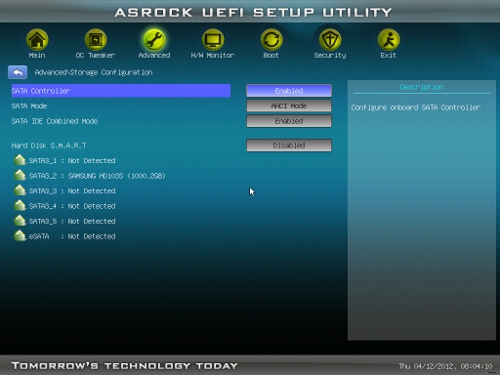 ASRock A75 Pro4/MVP UEFI Advanced Storage Config