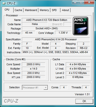 AMD Phenom II X4 20 CPU-Z